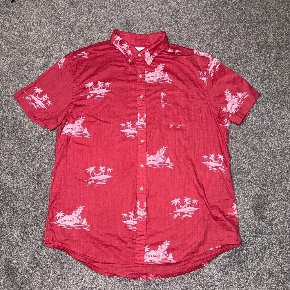 Sonoma Men's Red & White Hawaiian Beach Pattern Short Sleeve Button Front XL